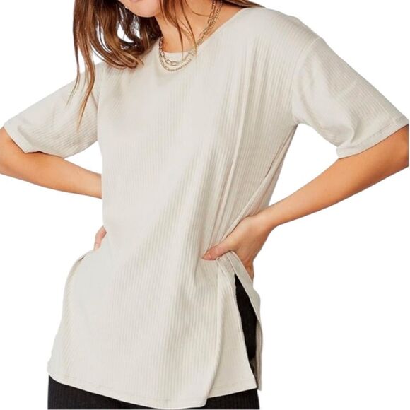 Cotton On Bella Drop Shoulder Short Sleeve Top Loose Fit with Side Slits, Size L - Picture 1 of 9